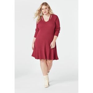 Justfab Red Cutout Fit & Flare Sweater Dress-1X